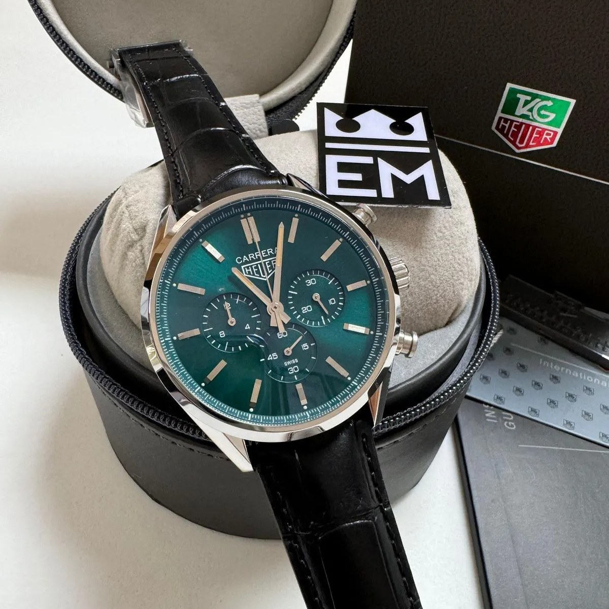 TAG Heuer Carrera Chronograph – Emerald Green Dial Leather Strap - Image 2