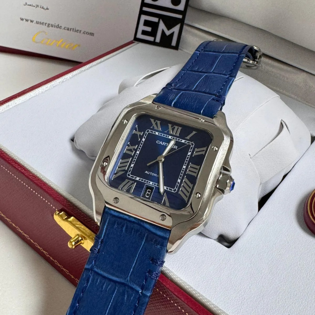 Cartier Santos Automatic Blue Leather - Image 2