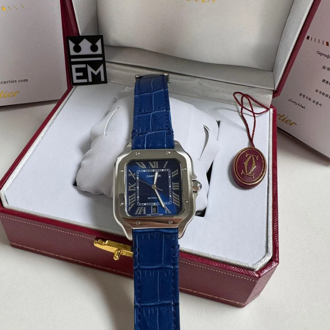 Cartier Santos Automatic Blue Leather - Image 3