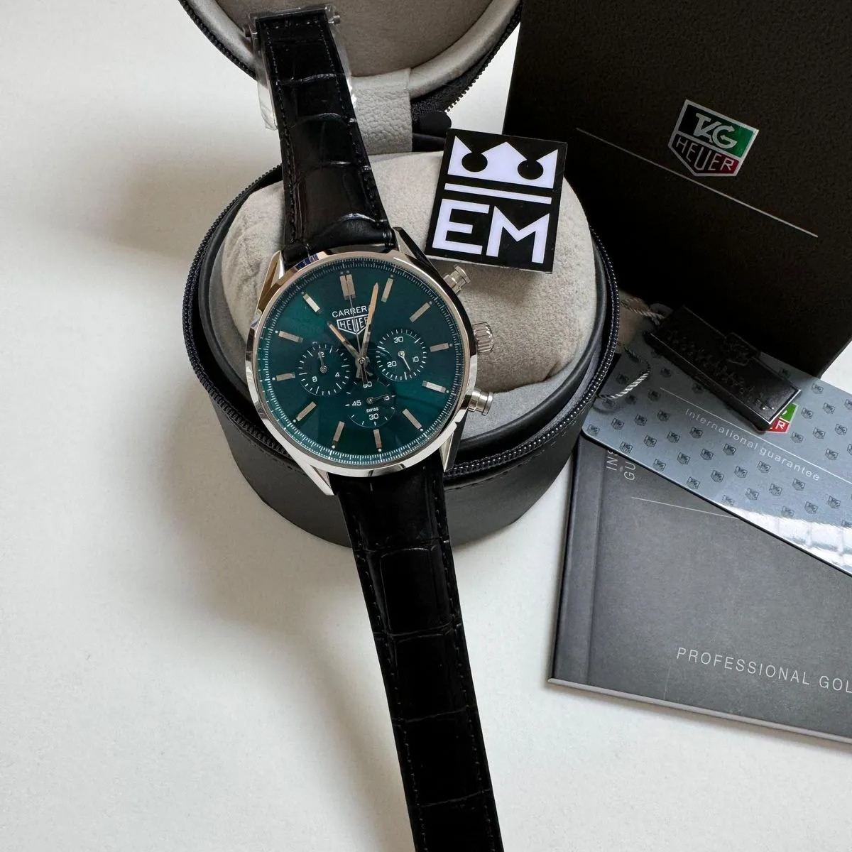 TAG Heuer Carrera Chronograph – Emerald Green Dial Leather Strap - Image 3