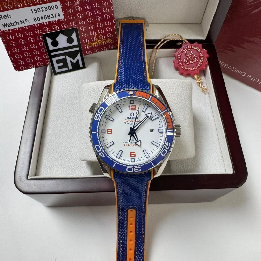 Omega Seamaster Planet Ocean “Co-Axial Chronometer” – Blue/Orange | White Dial - Image 3