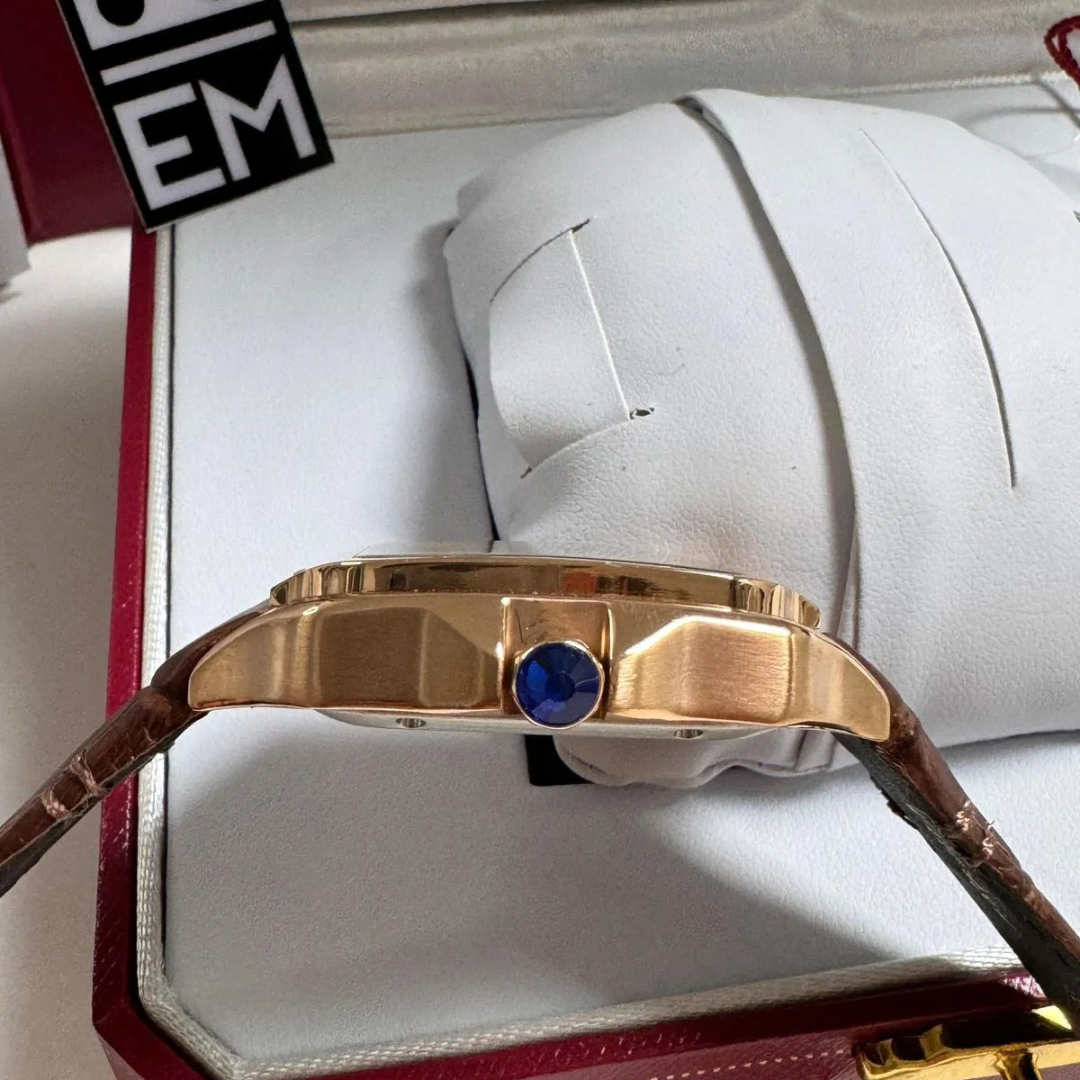 Cartier Santos Automatic – Gold with Brown Leather Strap - Image 4