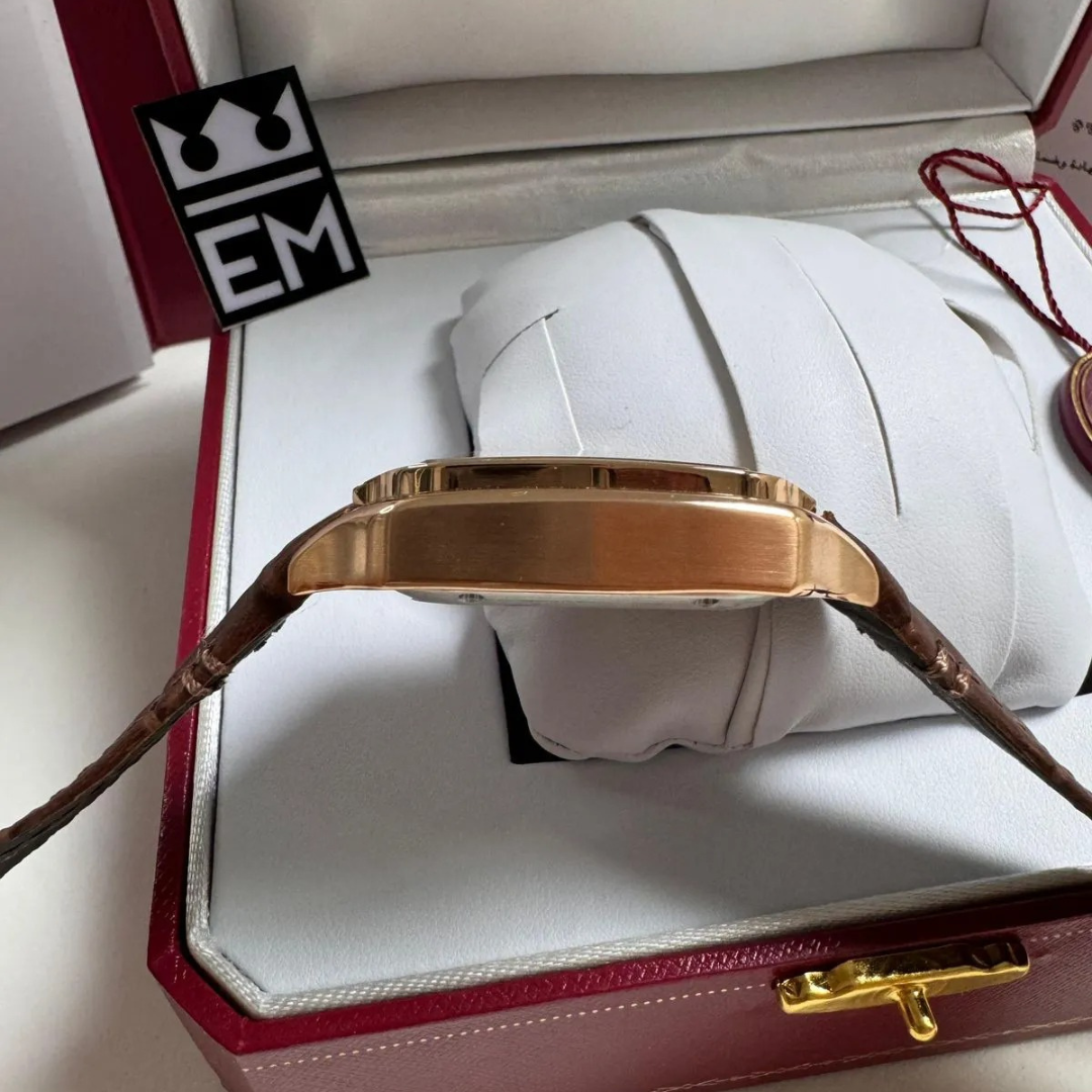 Cartier Santos Automatic – Gold with Brown Leather Strap - Image 5