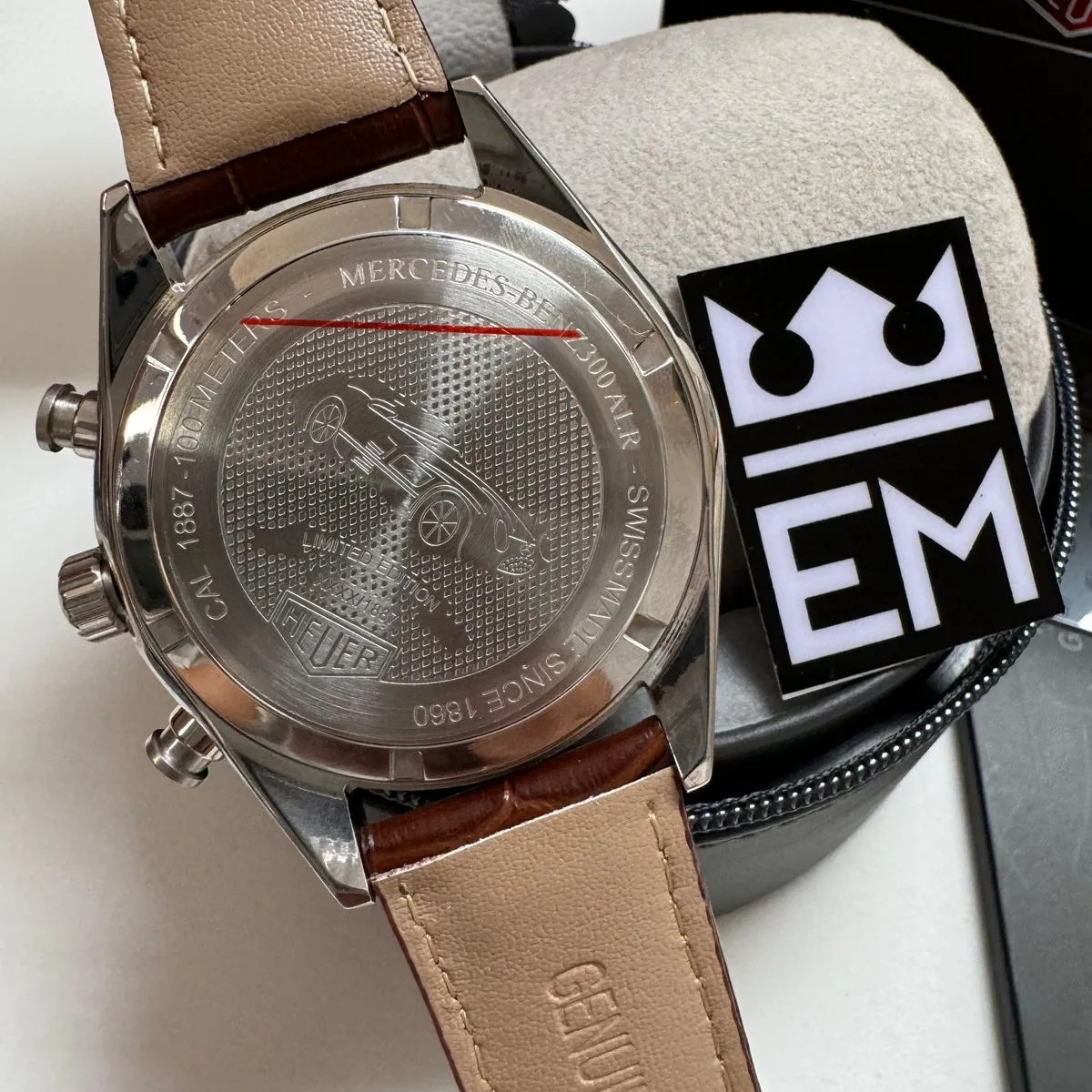 TAG Heuer Carrera Chronograph – Silver/Rose Gold Brown Leather Strap - Image 5