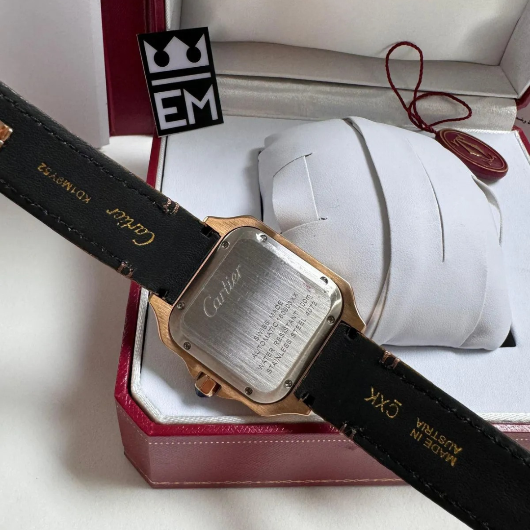 Cartier Santos Automatic – Gold with Brown Leather Strap - Image 6
